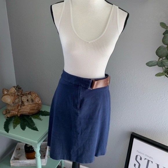 Brooks Brothers Women’s size 14 Blue Skirt Faux Brown Belt Zipper Button GUC - Picture 4 of 14